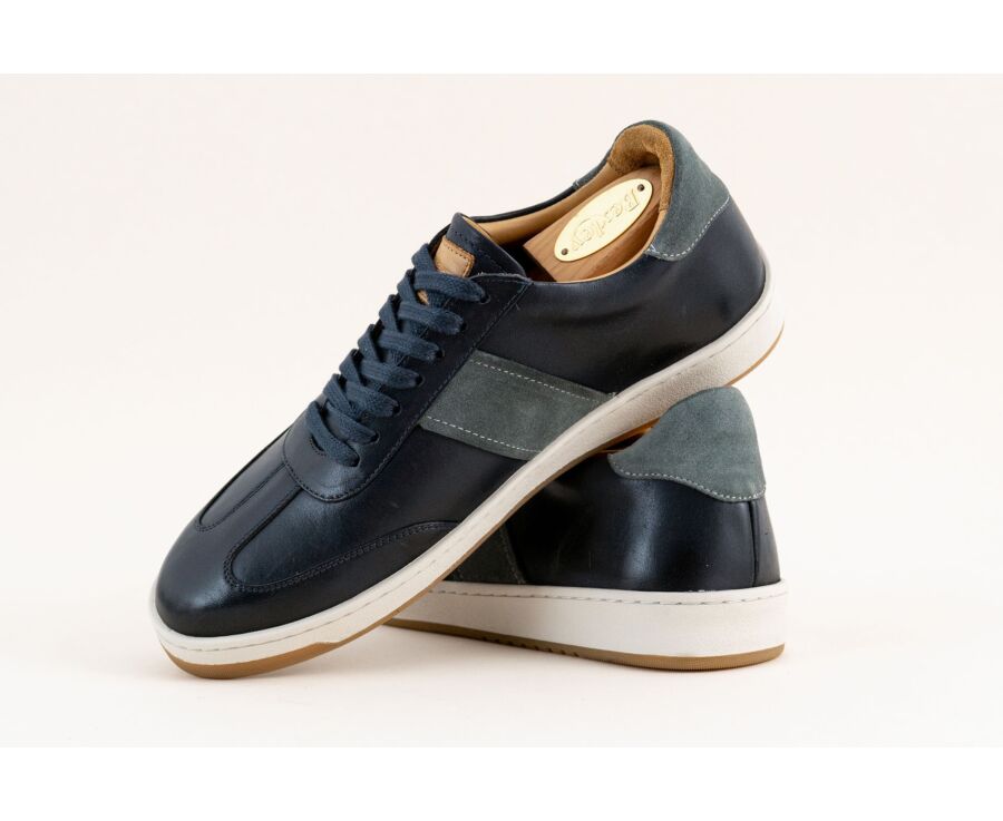 Men’s leather sneakers – Patinated navy and grey suede - NANGKITA