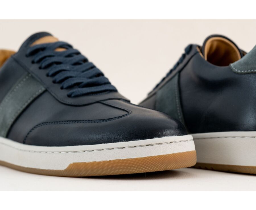 Men’s leather sneakers – Patinated navy and grey suede - NANGKITA