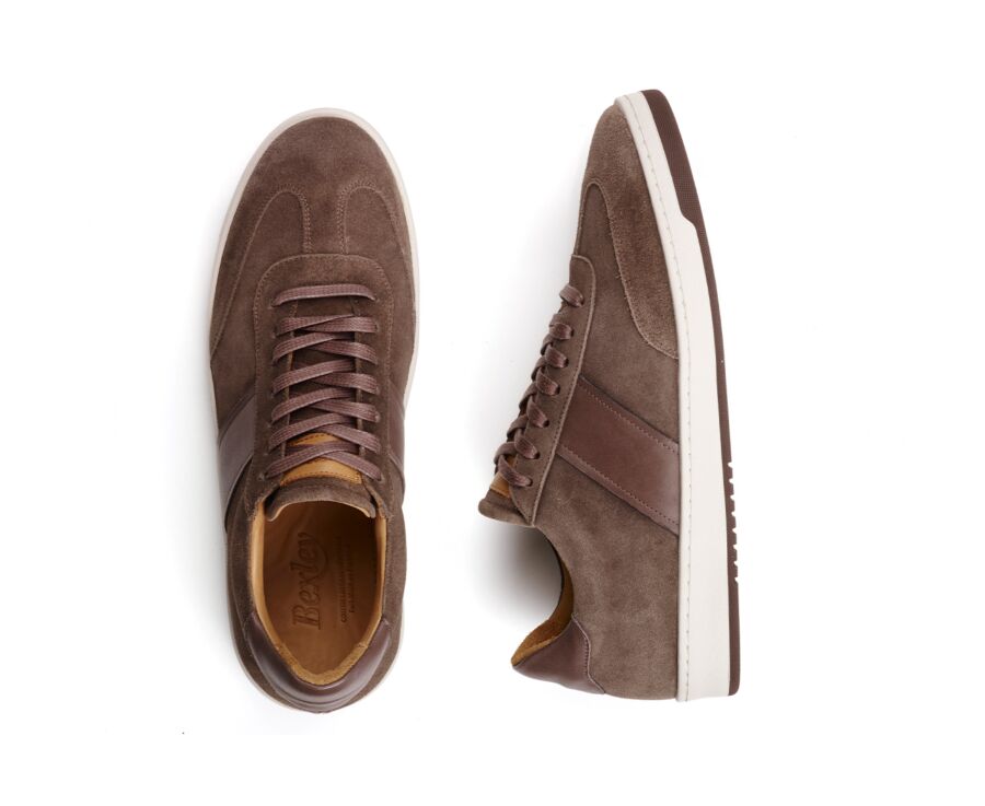 Men’s leather sneakers – Taupe suede and brown - NANGKITA