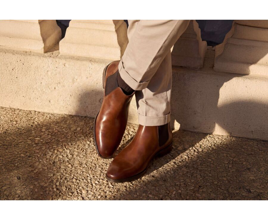 Men's Patina Cognac Chelsea Boots - STANHIGH PATIN