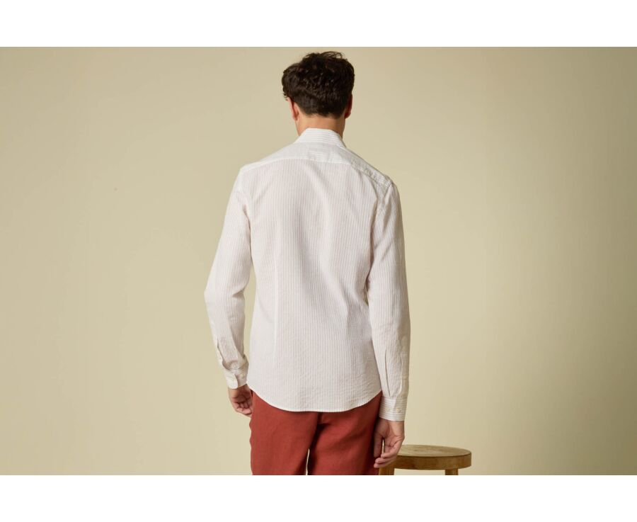 Men’s white shirt with fine beige stripes - FOLBERT