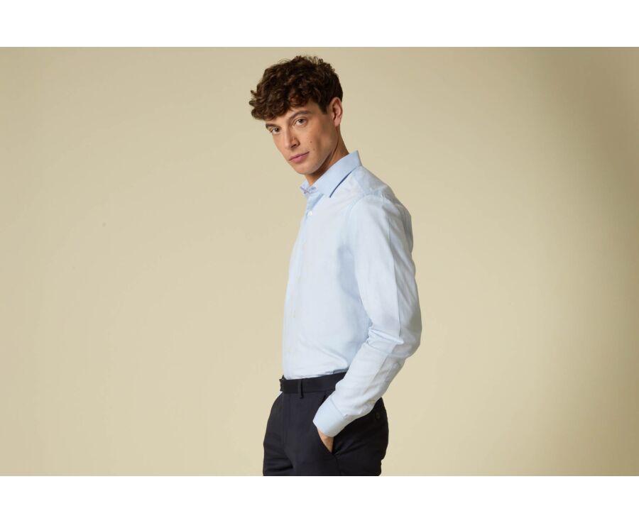 Men’s plain twill shirt in blue - FROMOND