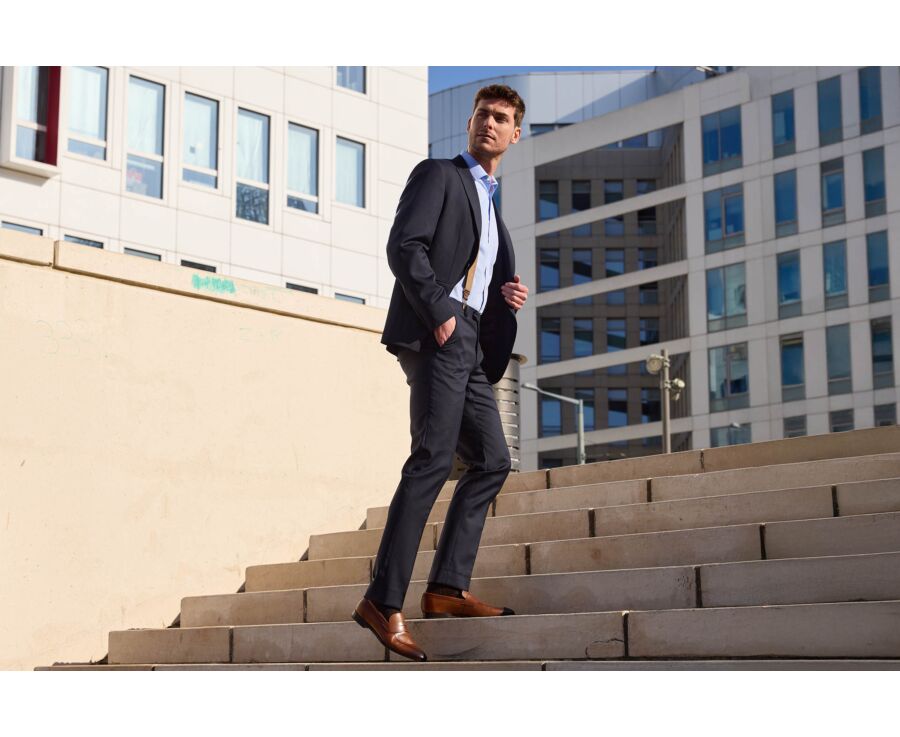 Men’s plain twill shirt in blue - FROMOND