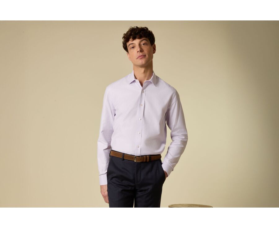 Men’s fine striped shirt in lilac and white - DAMELIN