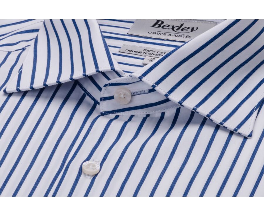 Striped White & Blue shirt - Italian collar - DAVIDE CLASSIC
