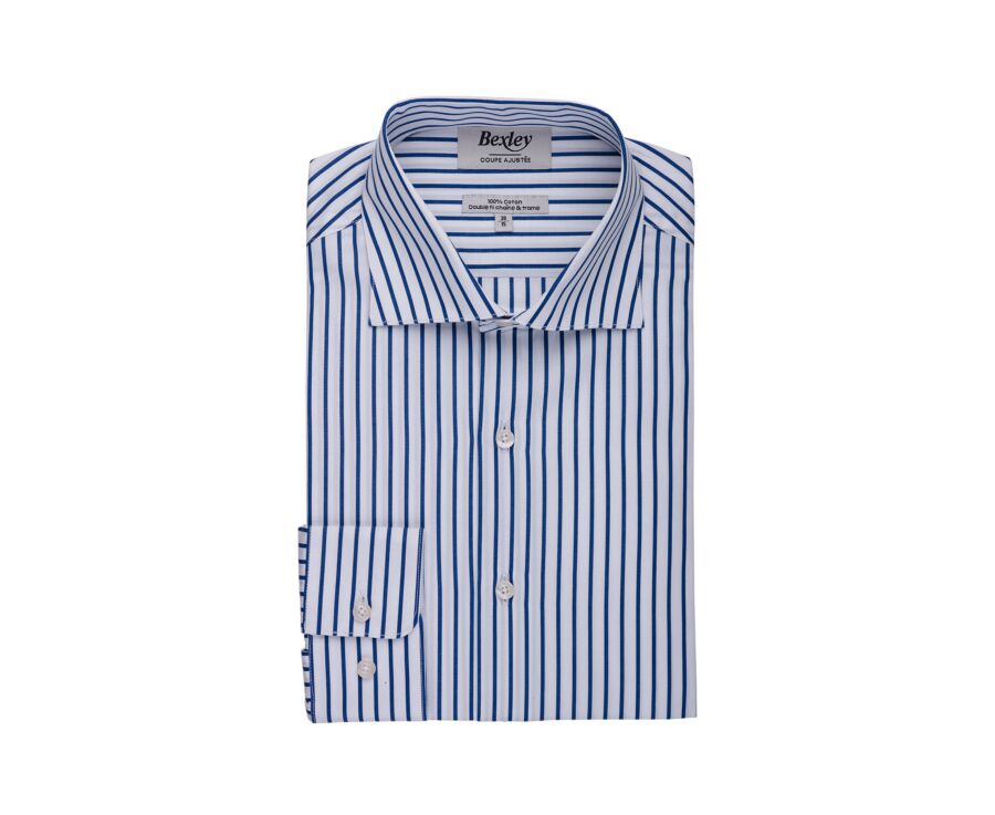 Striped White & Blue shirt - Italian collar - DAVIDE CLASSIC