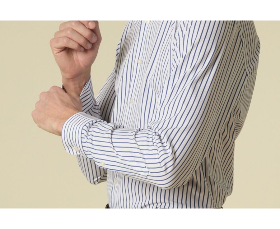 Striped White & Blue shirt - Italian collar - DAVIDE CLASSIC