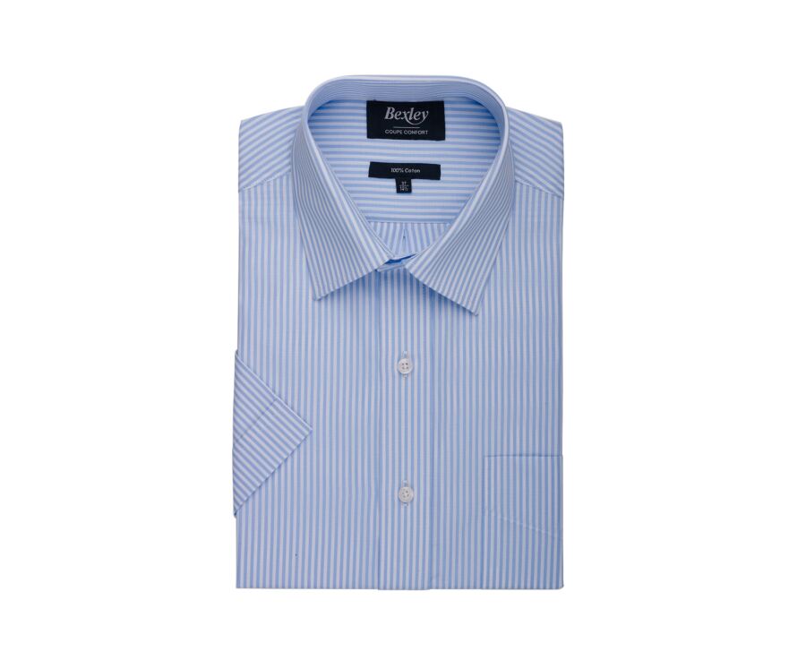 Light Blue & White striped short sleeve shirt - MAZAIRE
