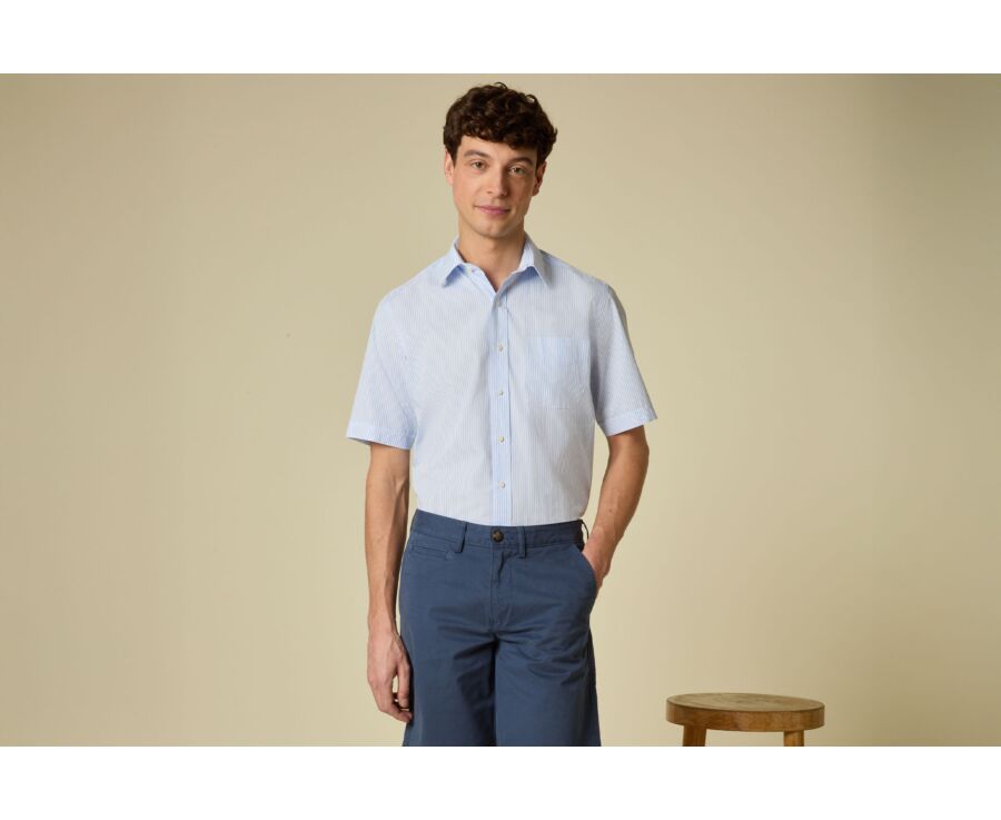 Light Blue & White striped short sleeve shirt - MAZAIRE