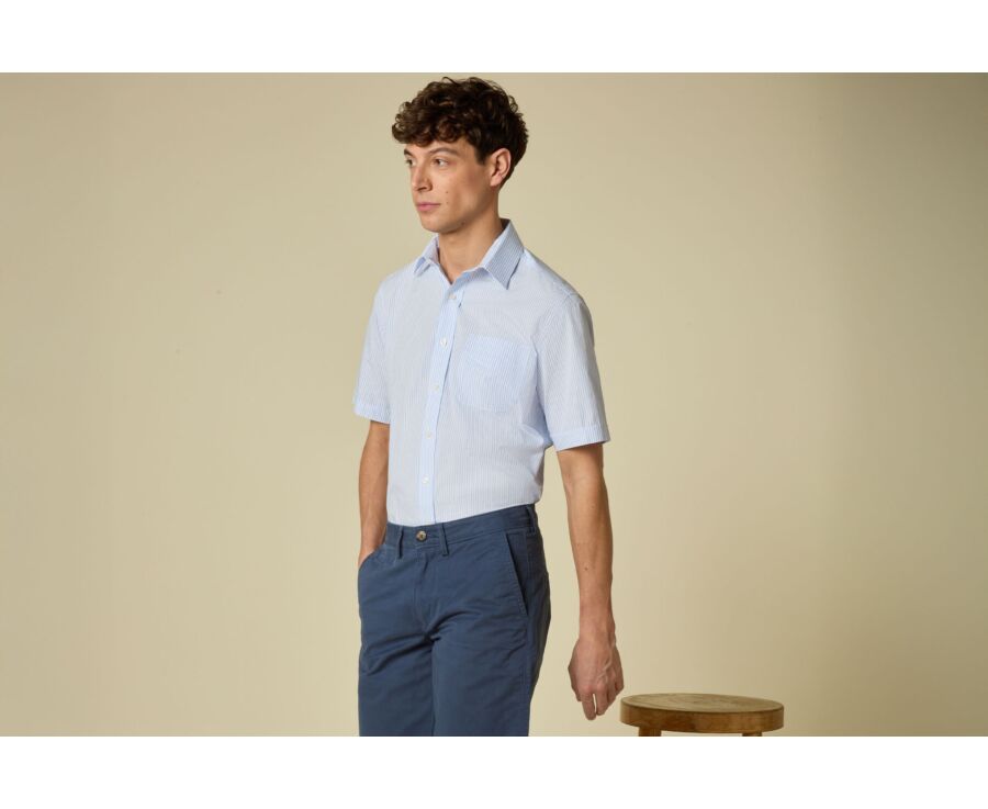 Light Blue & White striped short sleeve shirt - MAZAIRE