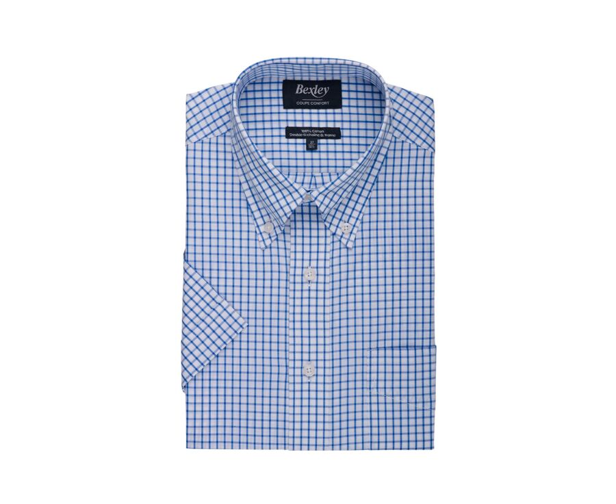 Men’s white shirt with small blue checks - GRAYSON MC