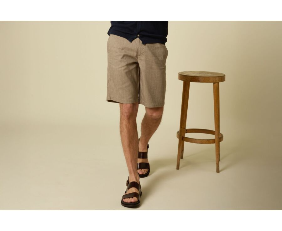 Light Khaki Chevron Bermuda Shorts - KYRAS