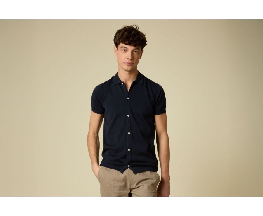 Shirt-style polo for men - Navy - BRAXTEN