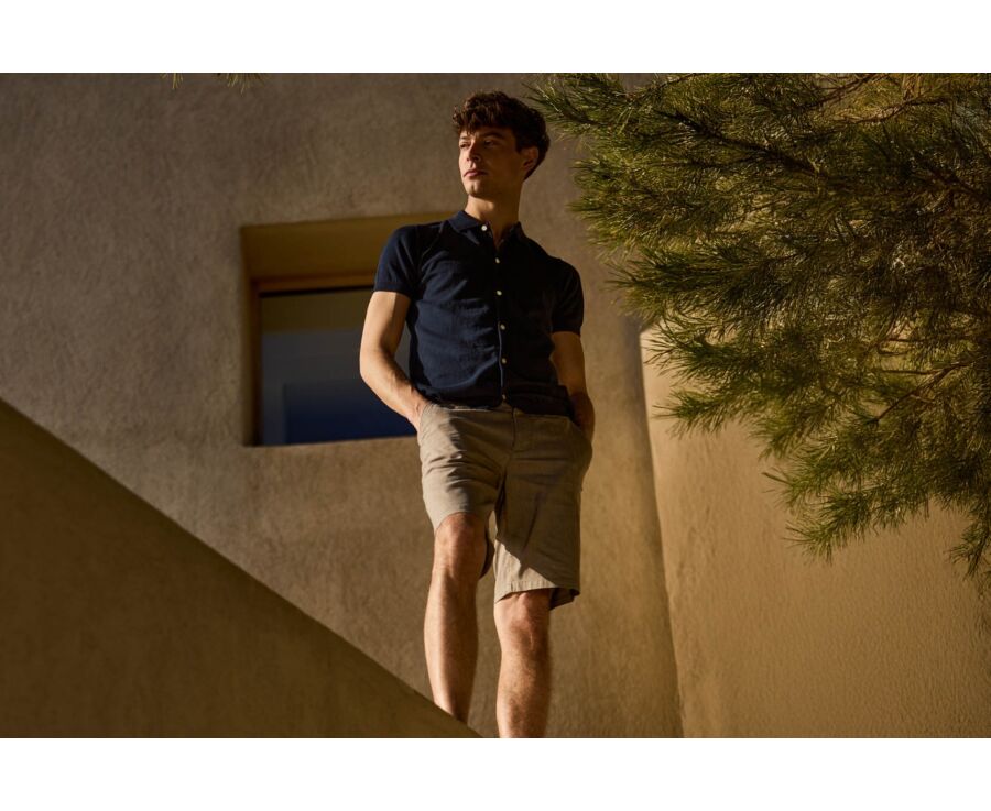 Shirt-style polo for men - Navy - BRAXTEN