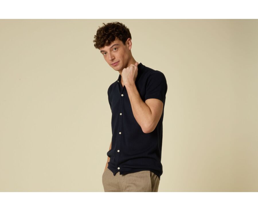 Shirt-style polo for men - Navy - BRAXTEN
