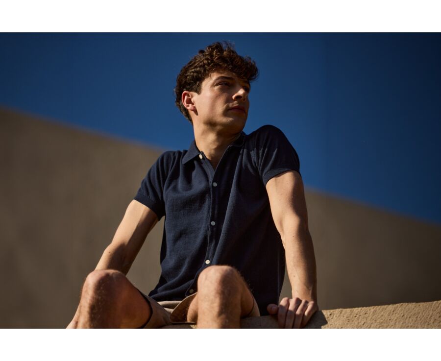 Shirt-style polo for men - Navy - BRAXTEN