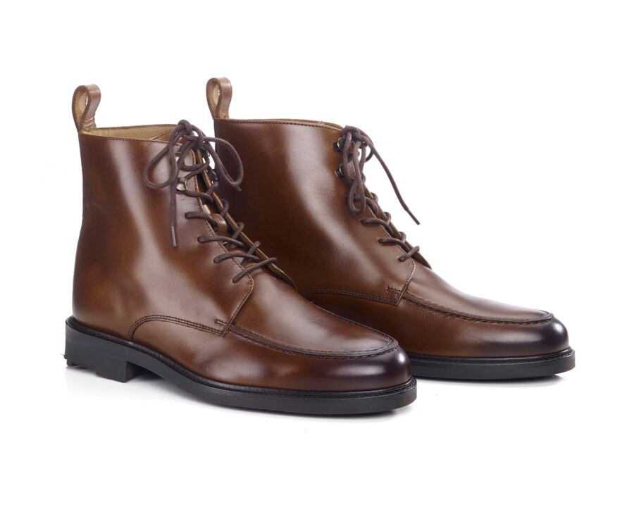 Brown Cognac Derby Boots - Rubber outsole - HUDSON HIGH GOMME COUNTRY