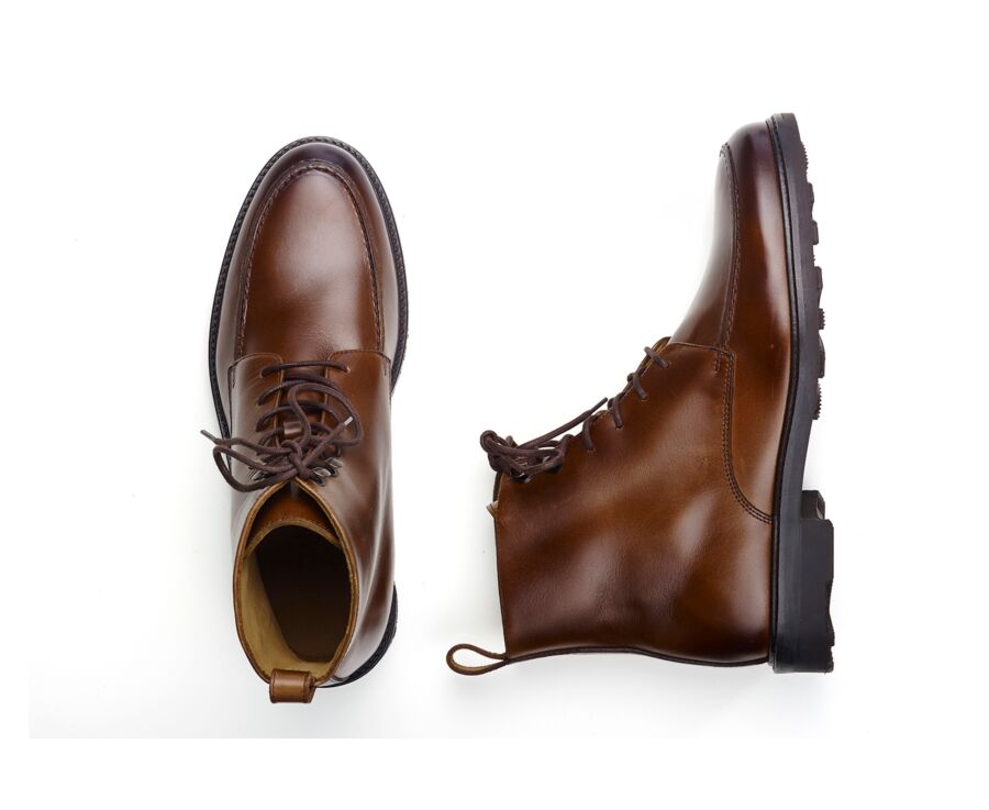 Brown Cognac Derby Boots - Rubber outsole - HUDSON HIGH GOMME COUNTRY