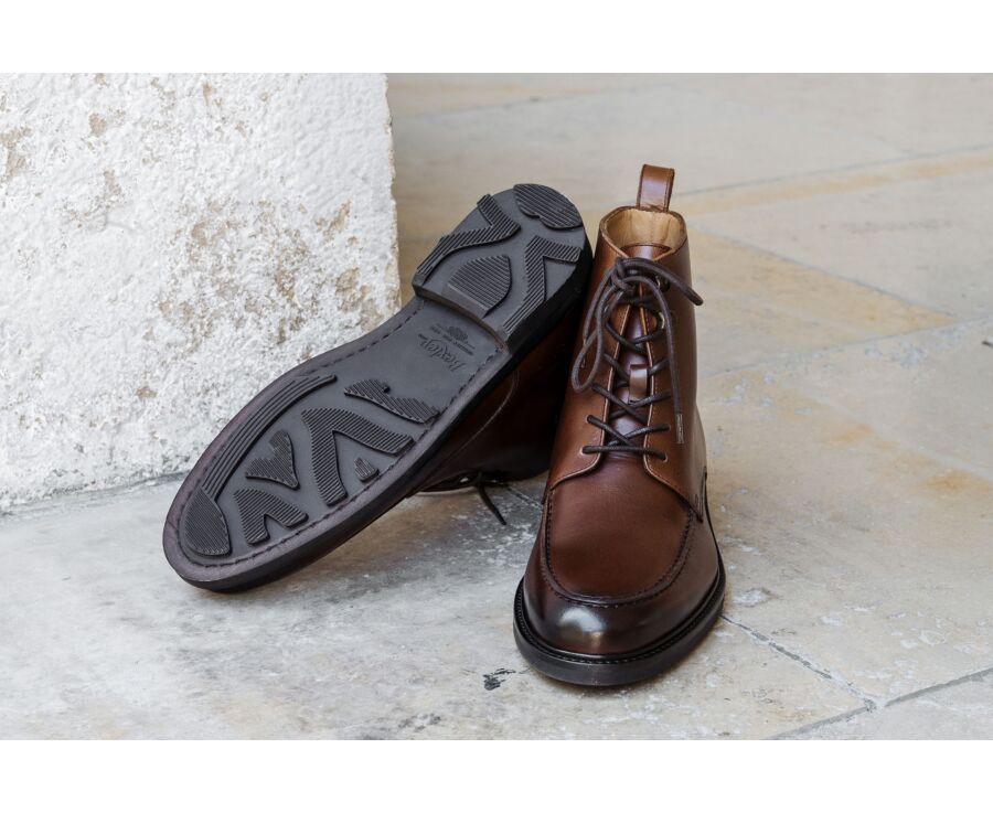Brown Cognac Derby Boots - Rubber outsole - HUDSON HIGH GOMME COUNTRY