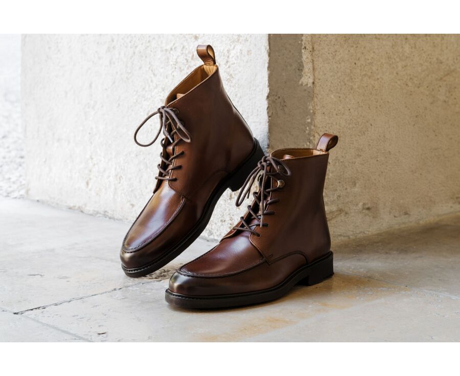 Brown Cognac Derby Boots - Rubber outsole - HUDSON HIGH GOMME COUNTRY