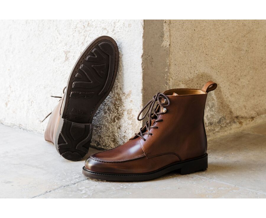 Brown Cognac Derby Boots - Rubber outsole - HUDSON HIGH GOMME COUNTRY