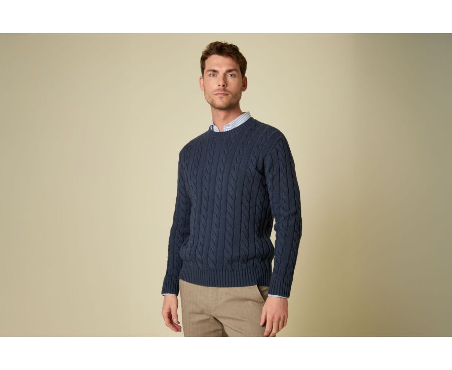 Cable-knit crew neck jumper - Prussian Blue - CAVLEN