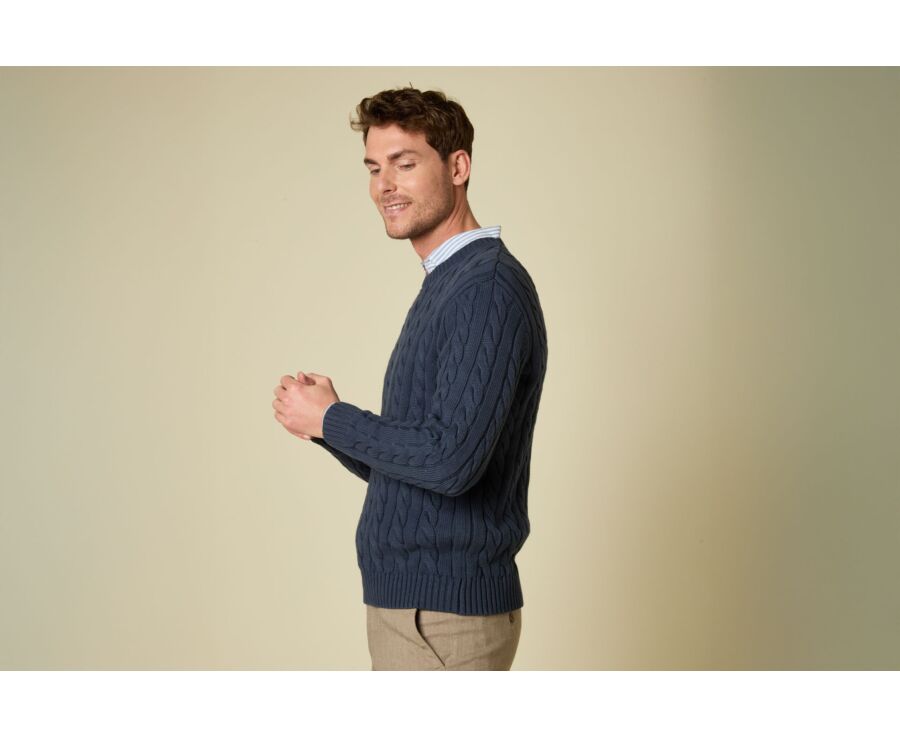 Cable-knit crew neck jumper - Prussian Blue - CAVLEN