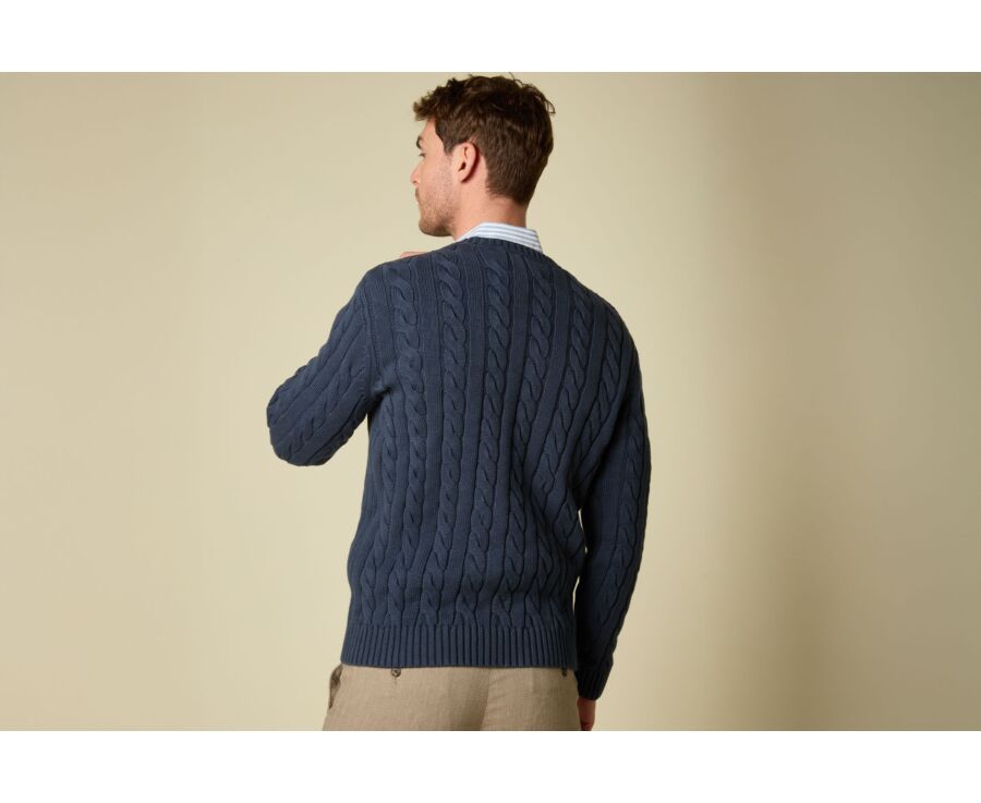 Cable-knit crew neck jumper - Prussian Blue - CAVLEN
