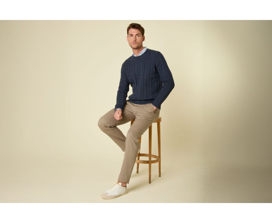 Cable-knit crew neck jumper - Prussian Blue - CAVLEN