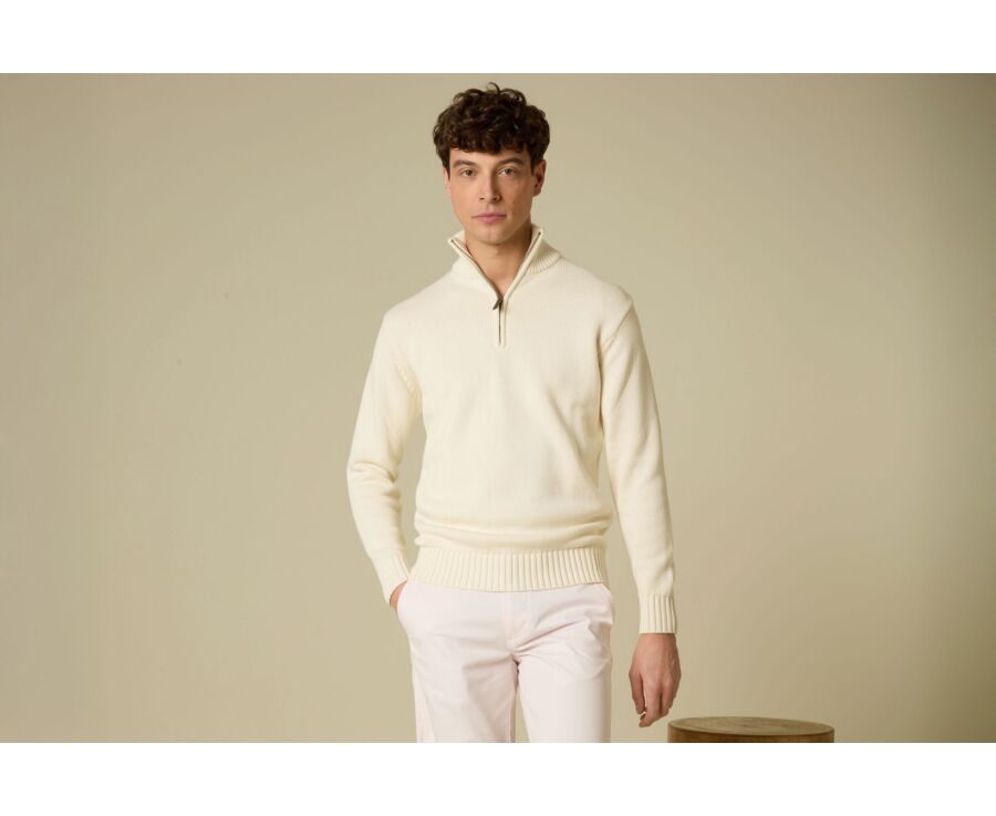 Zip-neck jumper - Ecru - VALDRIK