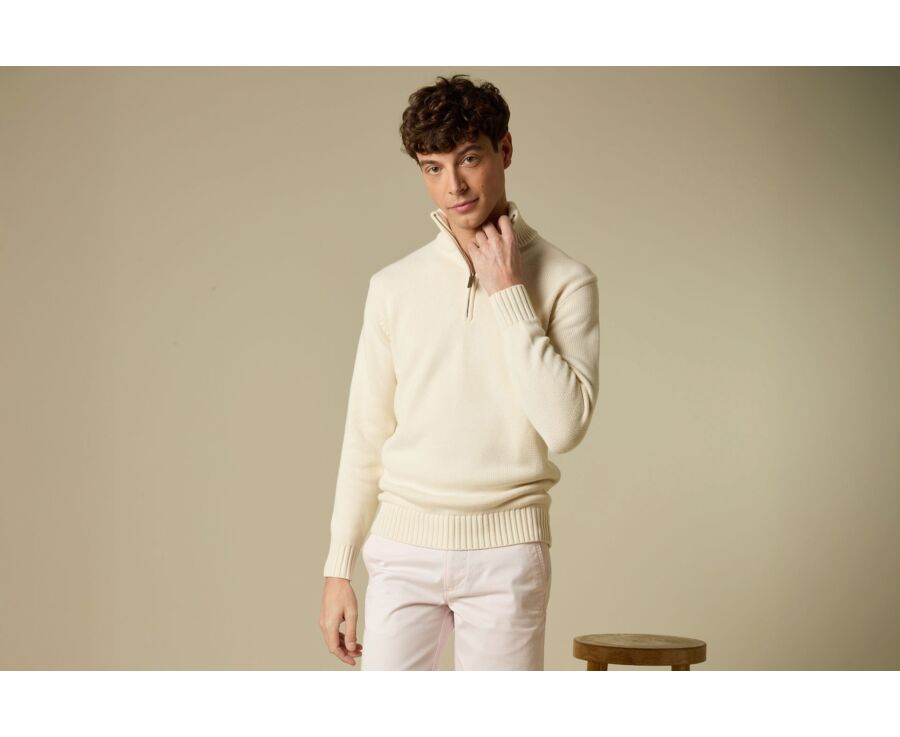 Zip-neck jumper - Ecru - VALDRIK