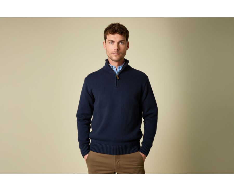 Zip-neck jumper - Navy - VALDRIK