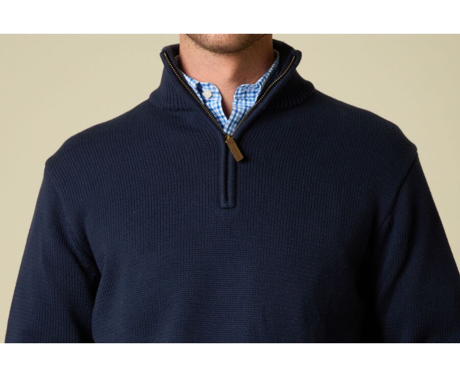 Zip-neck jumper - Navy - VALDRIK