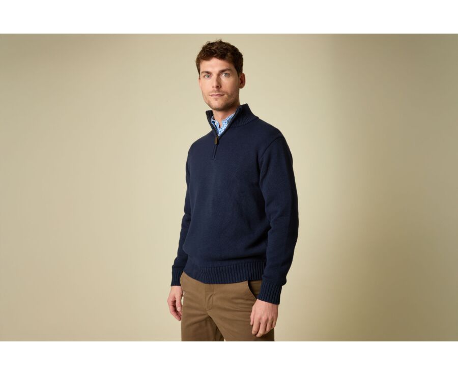 Zip-neck jumper - Navy - VALDRIK