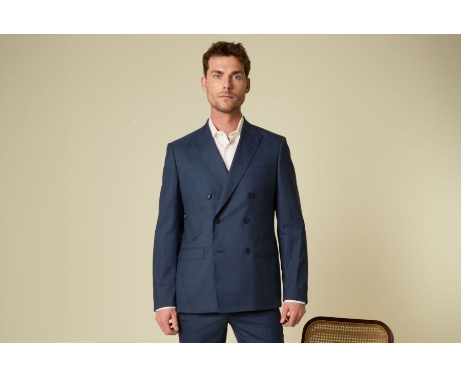 Men's Double-Breasted Jacket - Blue Mélange - LAZARE