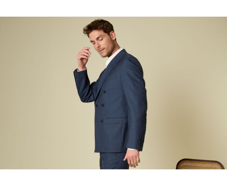 Men's Double-Breasted Jacket - Blue Mélange - LAZARE