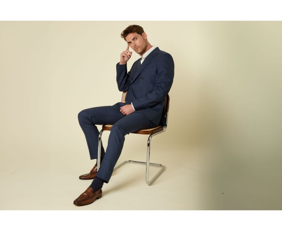 Men's Double-Breasted Jacket - Blue Mélange - LAZARE