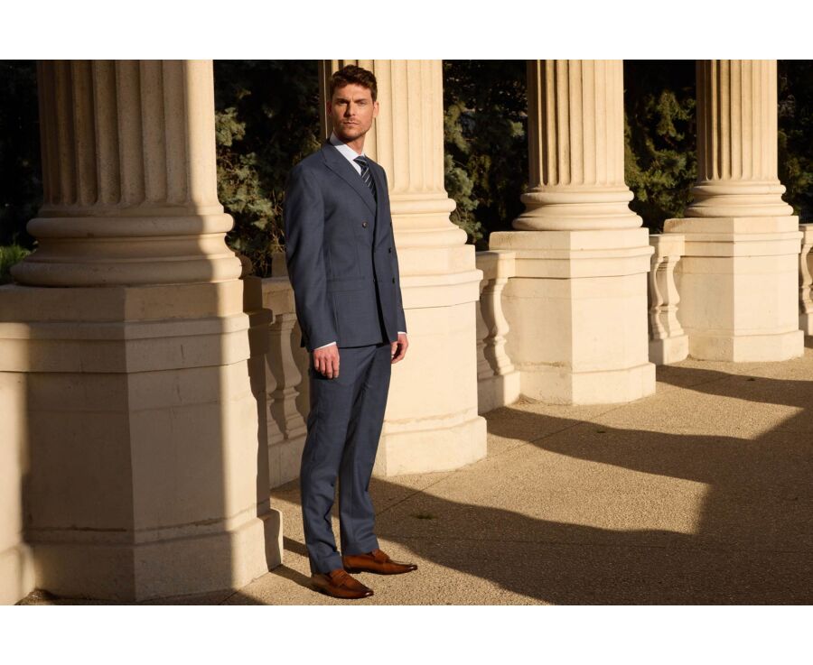 Men's Double-Breasted Jacket - Blue Mélange - LAZARE