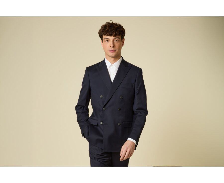 Men's Double-Breasted Jacket - Navy Blue - LAZARE