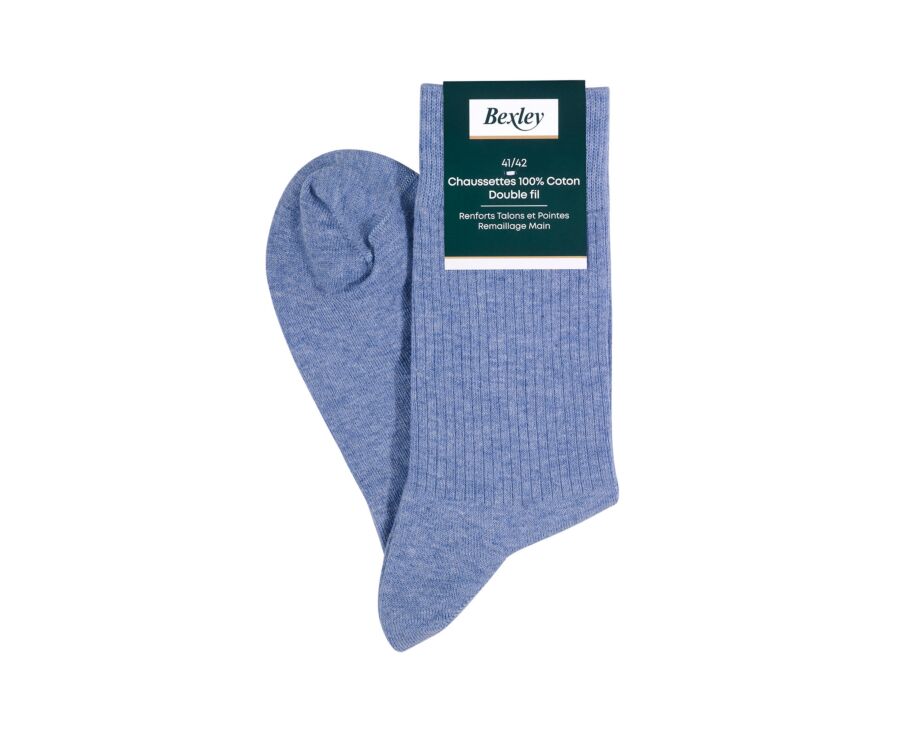 Ribbed cotton socks - Heathered blue
