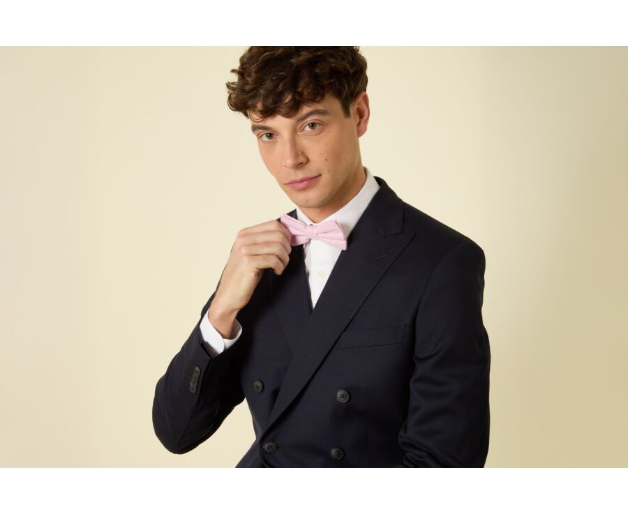 Pink Chambray Cotton and Linen Bow Tie