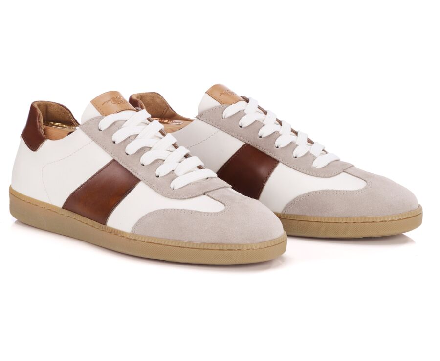 White and Cognac Men’s City Sneakers - MOLKA