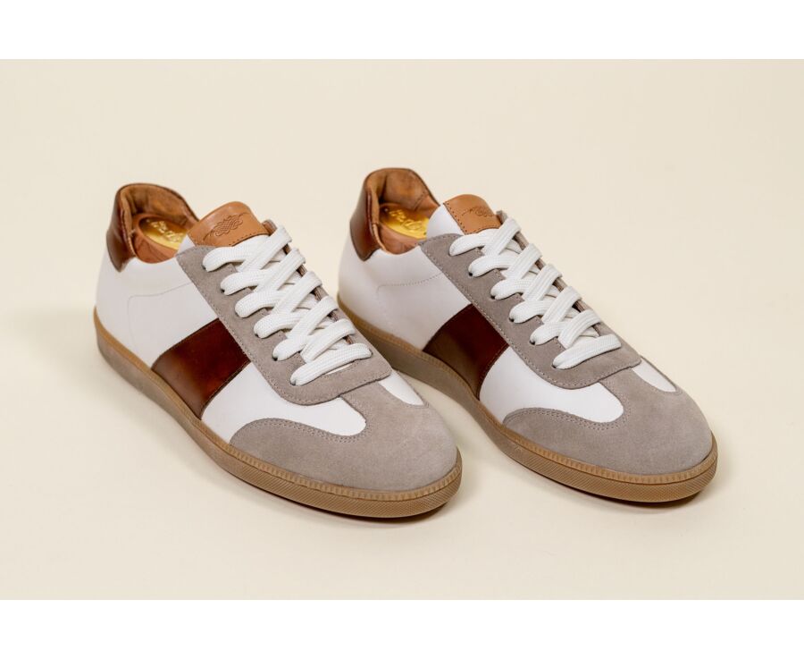 White and Cognac Men’s City Sneakers - MOLKA