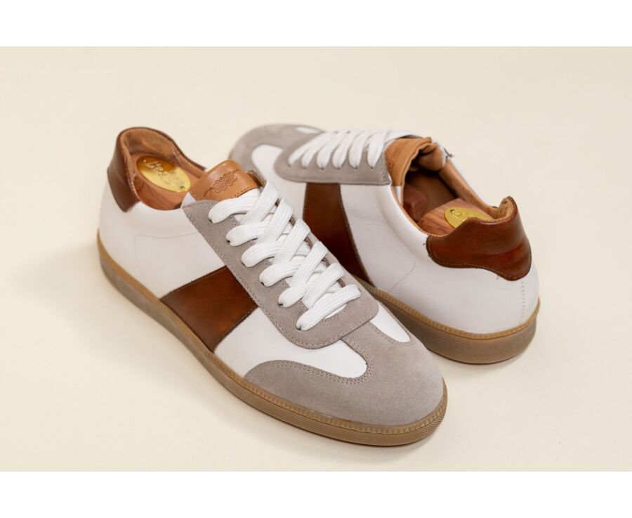 White and Cognac Men’s City Sneakers - MOLKA