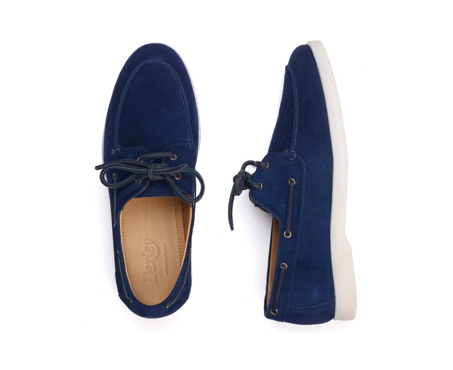 Navy Suede Boat Shoes - MOCKINYA
