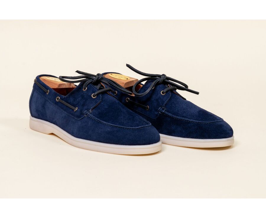 Navy Suede Boat Shoes - MOCKINYA