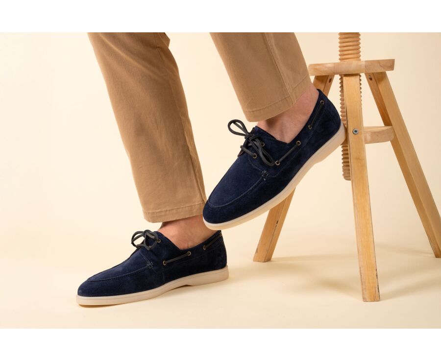 Navy Suede Boat Shoes - MOCKINYA