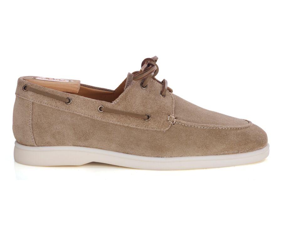 Dark Beige Suede Boat Shoes - MOCKINYA