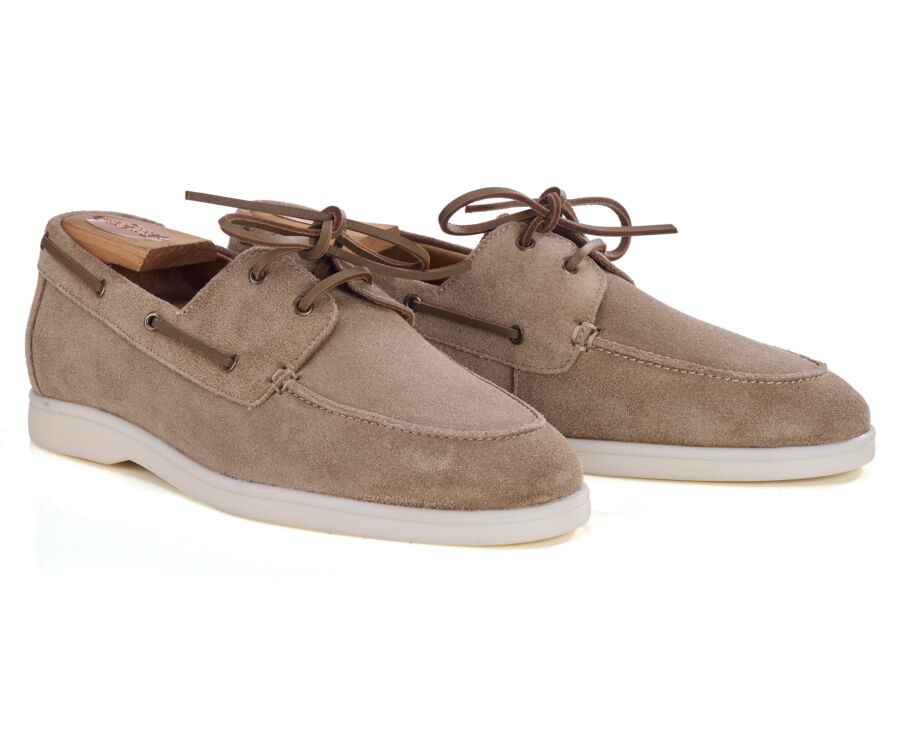 Dark Beige Suede Boat Shoes - MOCKINYA