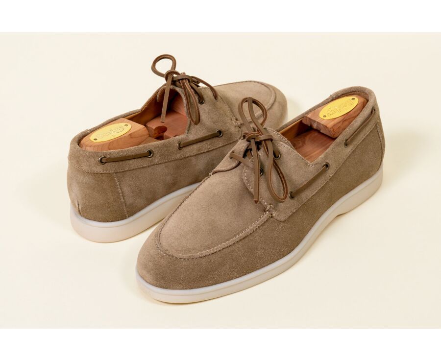 Dark Beige Suede Boat Shoes - MOCKINYA